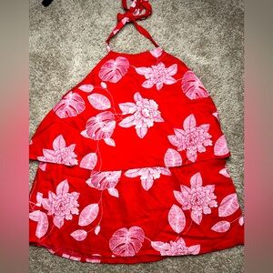 Roxy Red and Pink Tropical Halter Tank Top